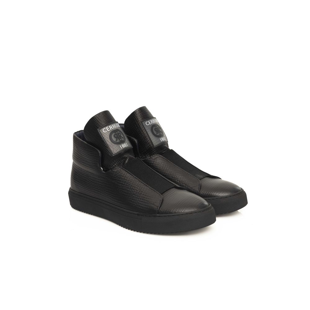 Cerruti 1881 Black Calfskin Men Sneaker