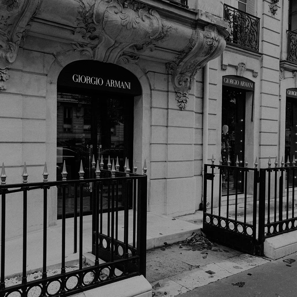 Exterior of Giorgio Armani store representing the Armani Exchange collection at EDRM clothing, your online luxury fashion store for authentic designer clothes UK and premium designer clothes