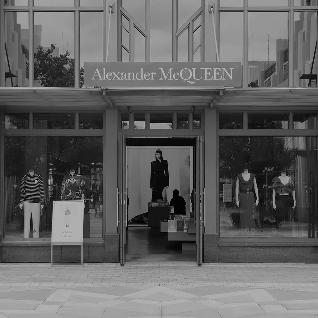 Front view of Alexander McQueen store representing the EDRM Alexander McQueen collection, featuring premium designer clothes and authentic designer clothes UK available online
