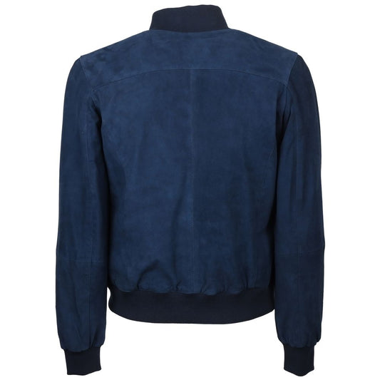 Emilio Romanelli Blue Calfskin Men Bomber Jacket