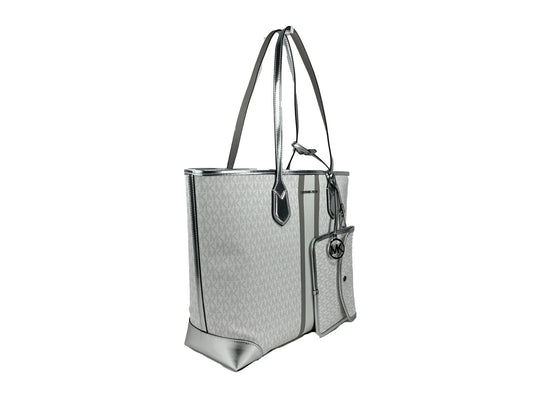 Michael Kors Eva Large Stripe Travel Tote Bag Plus Pouch White