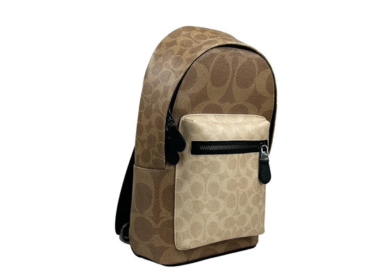 COACH West Color Block Leather Sling Pack Backpack Bag Sand